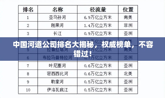 中国河道公司排名大揭秘，权威榜单，不容错过！